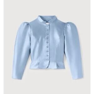 NWT Destree Niagara blue satin puff sleeve jacket M MISSING BUTTON